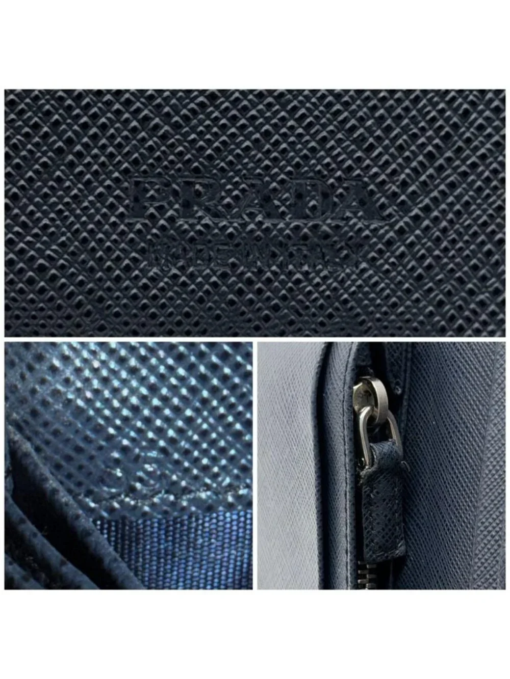 Prada Saffiano Bifold Wallet Black Navy Bicolor